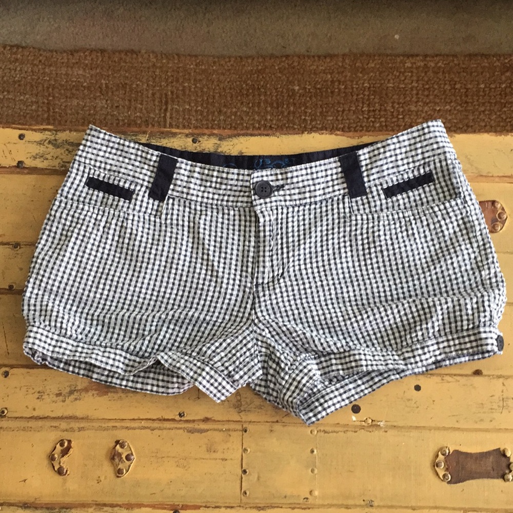 SPLIT SURF BRAND  100% COTTON GINGHAM TEXTURED GINGHAM SHORTS 9 6 S NAVY WHITE